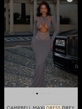 Grey Twist-Front Maxi Dress with Sheer Cutouts